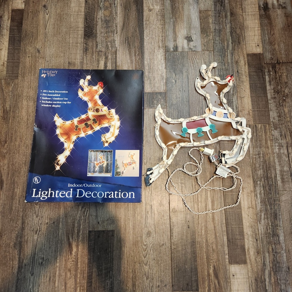 Holiday Time Lighted Reindeer Window Decoration‎ 20.5 Inch Indoor Outdoor Brown